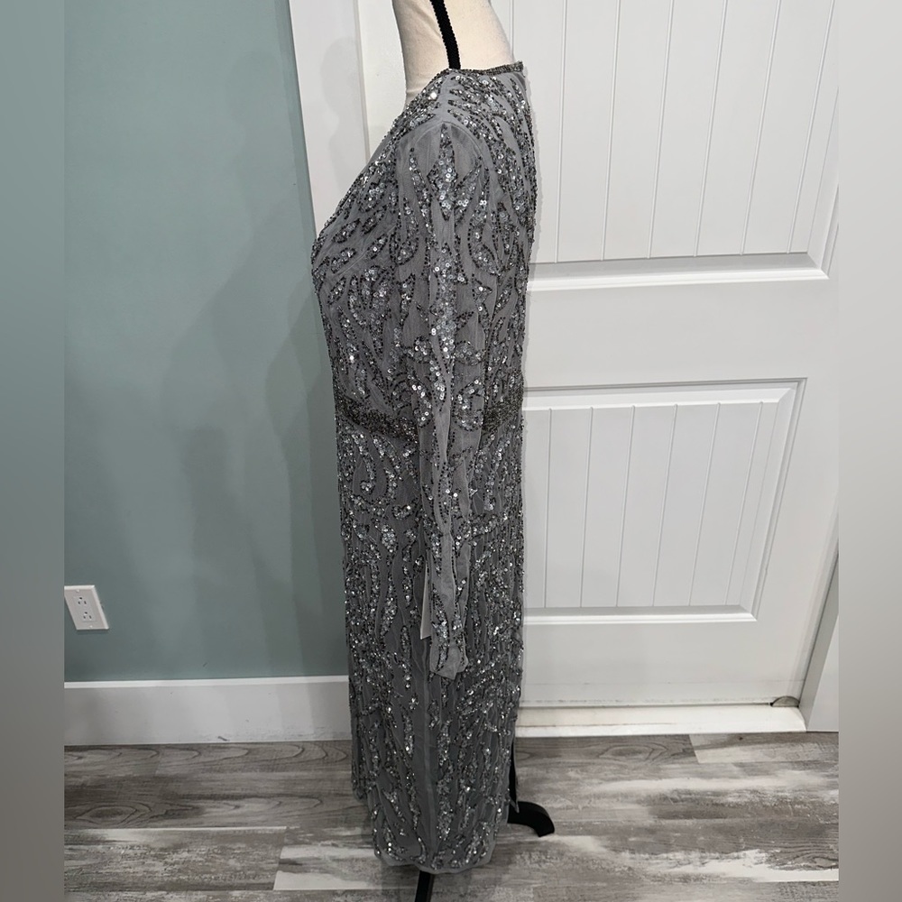 NWOT Mac Duggal Long Sleeve beaded sequins sheath midi cocktail dress size 10 - Picture 8 of 13